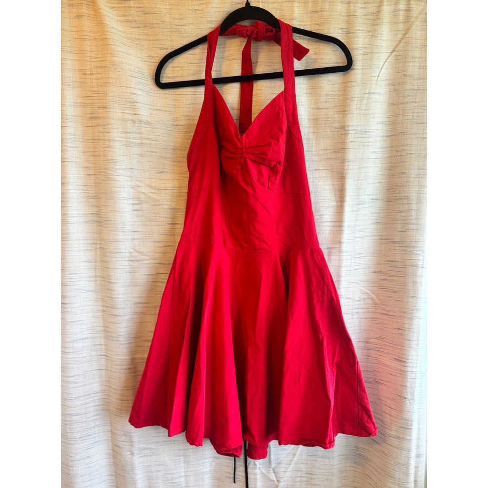 Belle Poque Red Halter Dress Rockabilly Pinup Corset Back Flare Mini Dress M